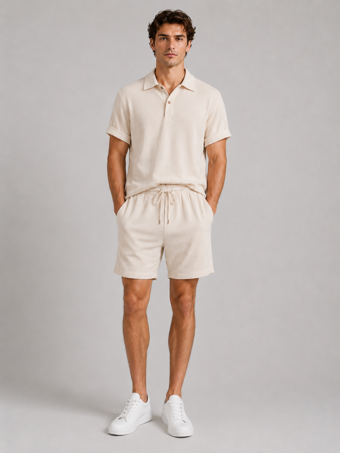 Men’s Textured Polo and Shorts Two-Piece Set