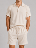 Men’s Textured Polo and Shorts Two-Piece Set