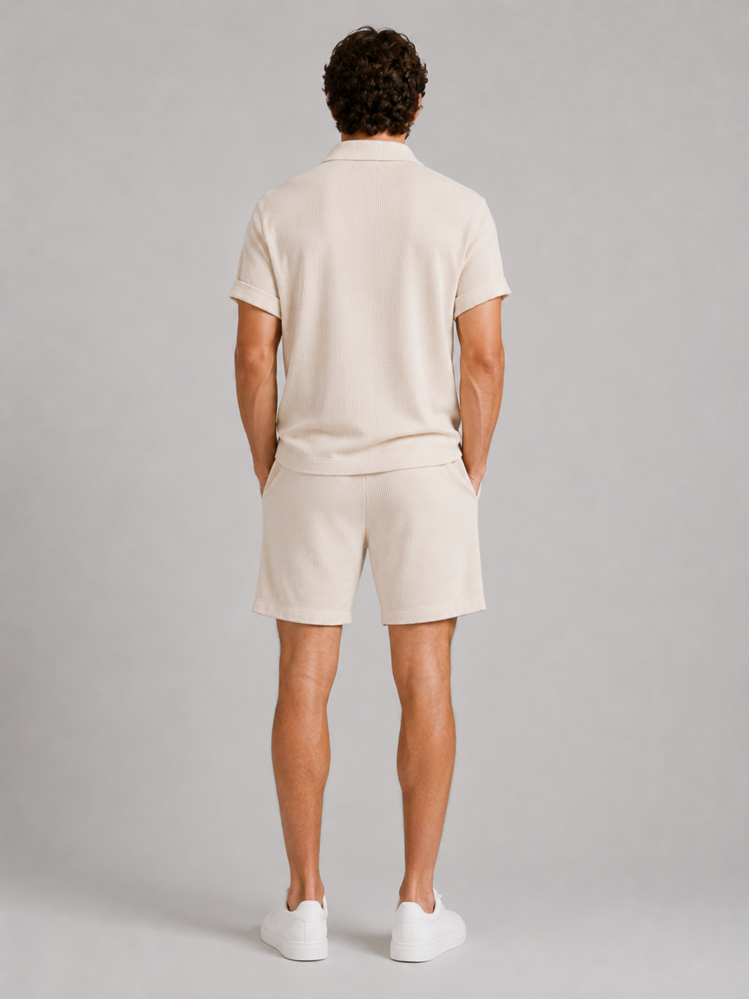 Men’s Textured Polo and Shorts Two-Piece Set