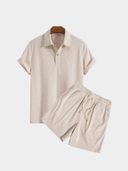 Men’s Textured Polo and Shorts Two-Piece Set