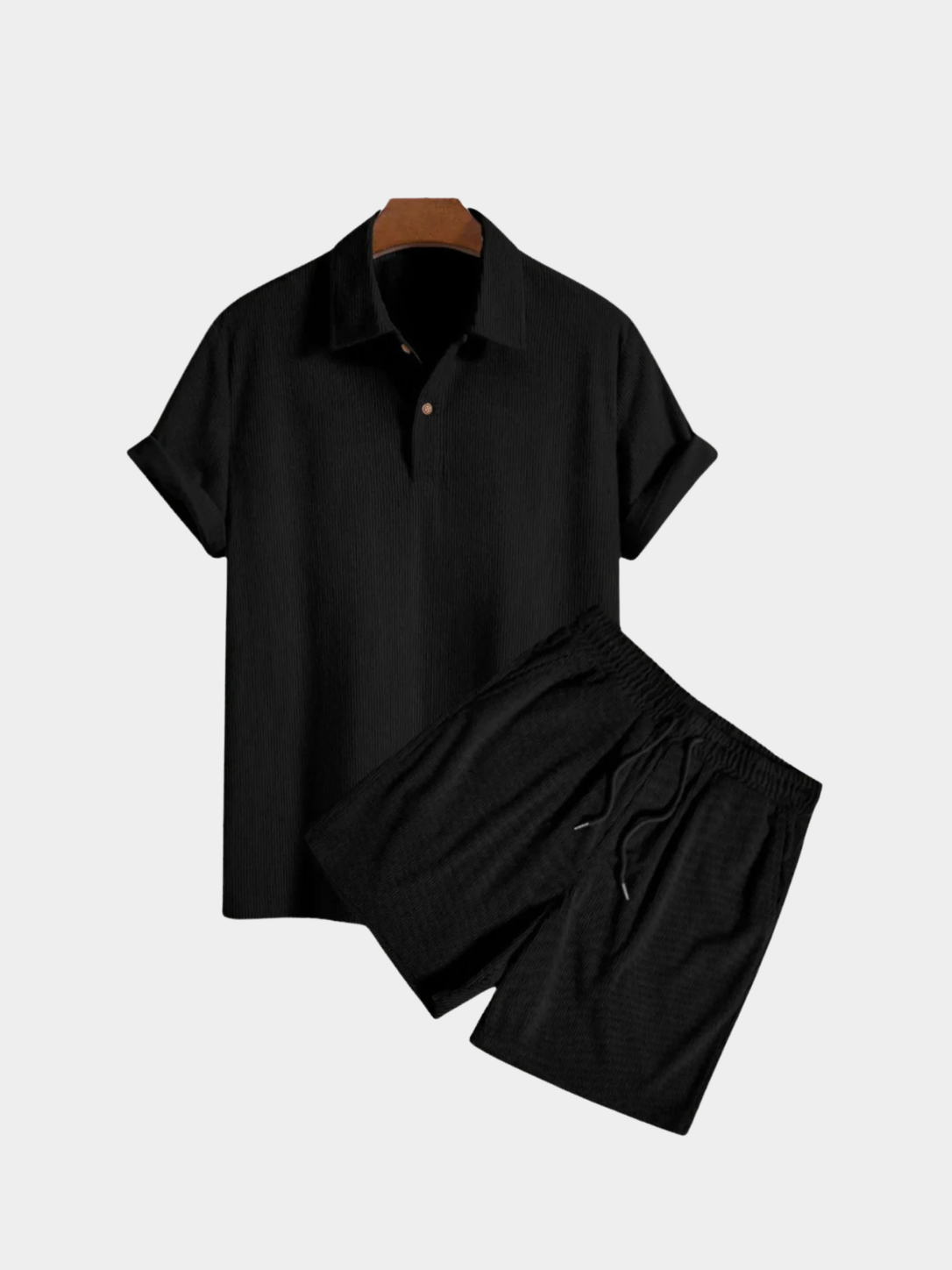 Men’s Textured Polo and Shorts Two-Piece Set