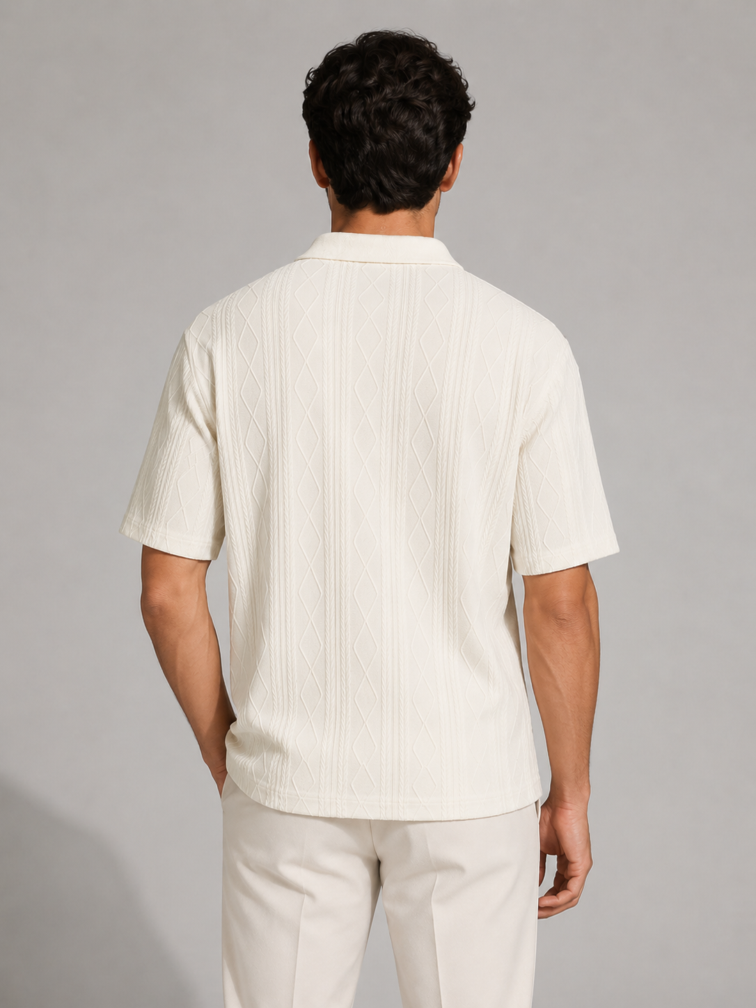 Men’s Textured Short Sleeve Zip Polo Shirt