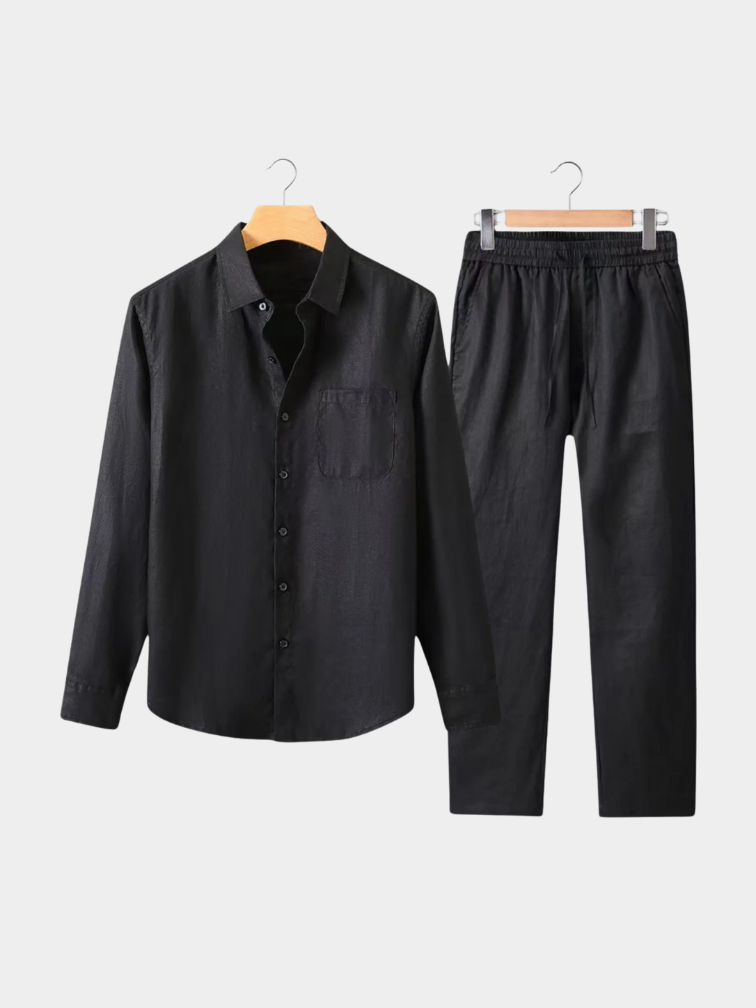 Men’s Two Piece Set with Long Sleeve Shirt and Trousers