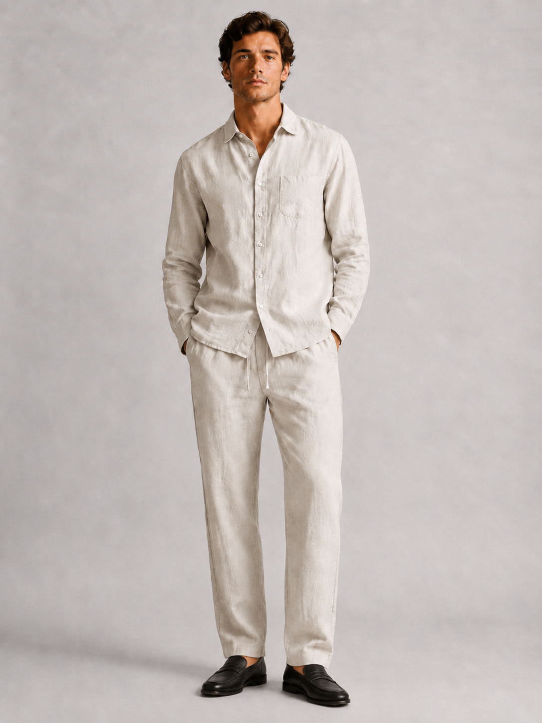 Men’s Two Piece Set with Long Sleeve Shirt and Trousers