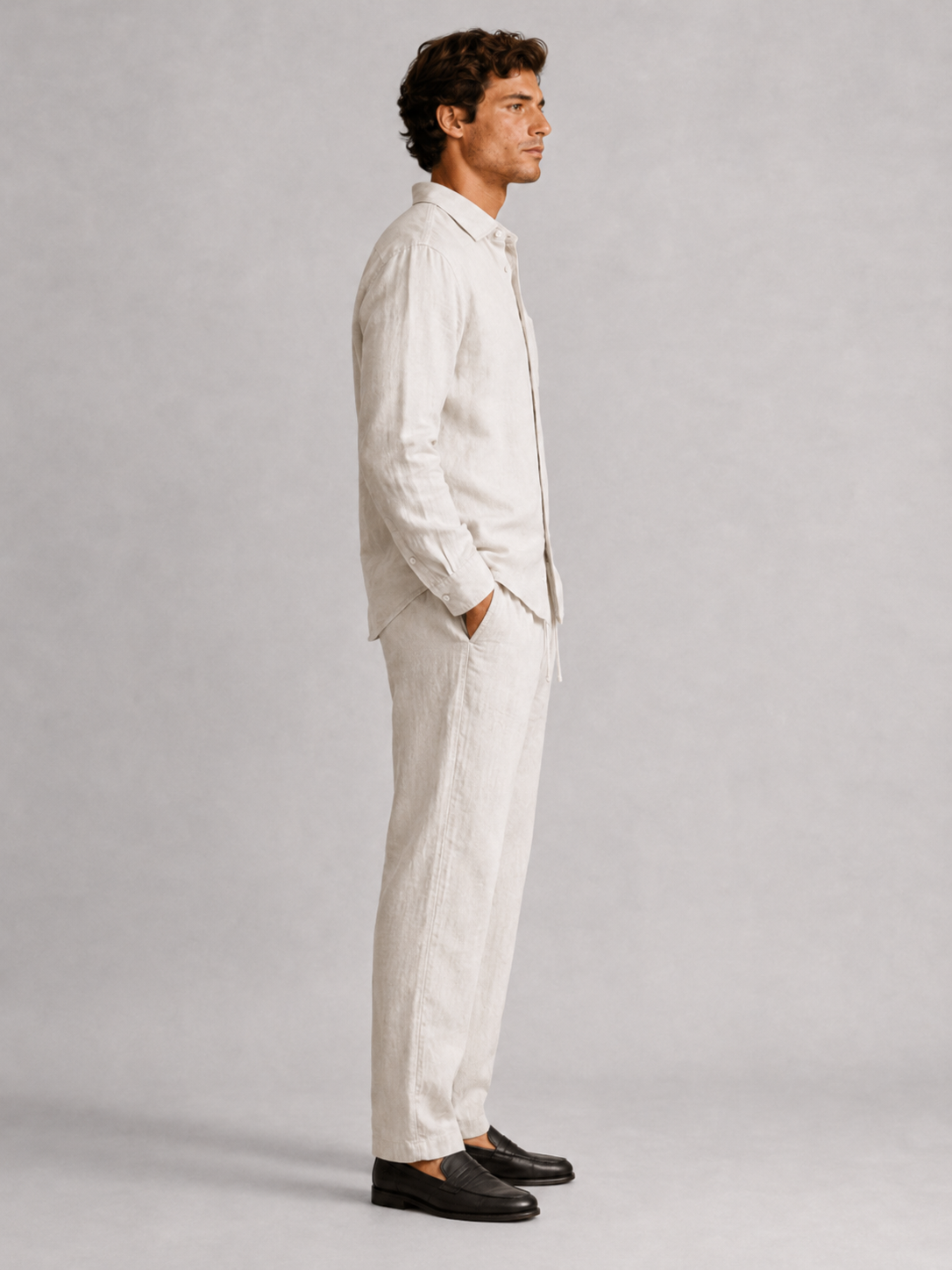 Men’s Two Piece Set with Long Sleeve Shirt and Trousers