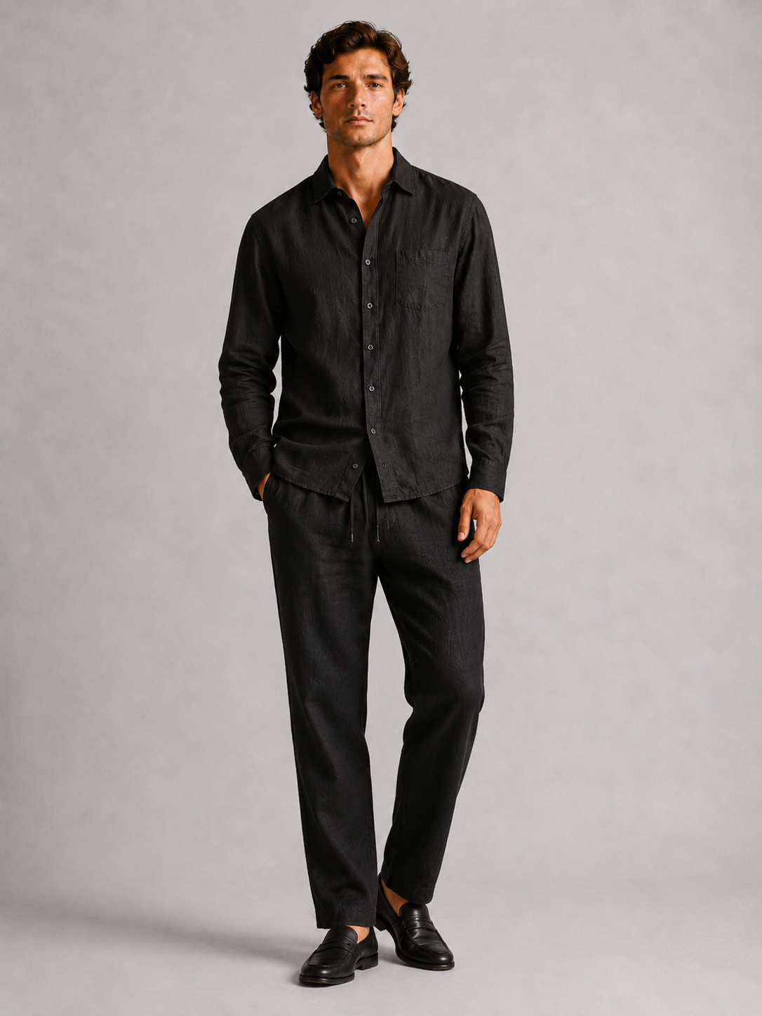 Men’s Two Piece Set with Long Sleeve Shirt and Trousers