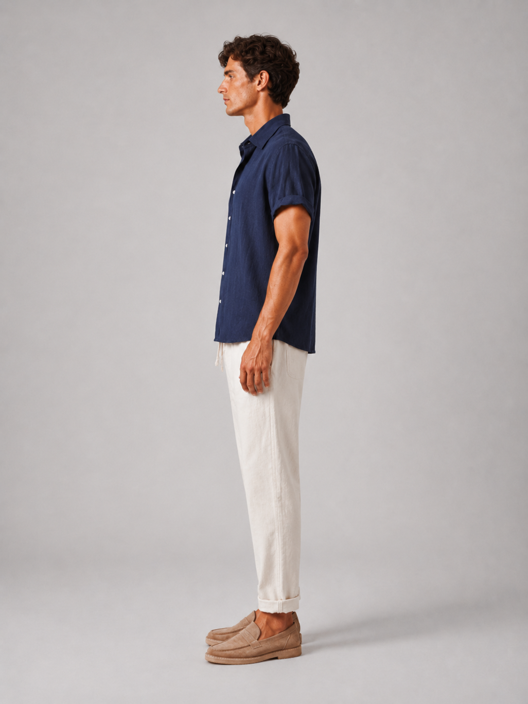 Men’s Two Piece Set with Short Sleeve Shirt and Trousers