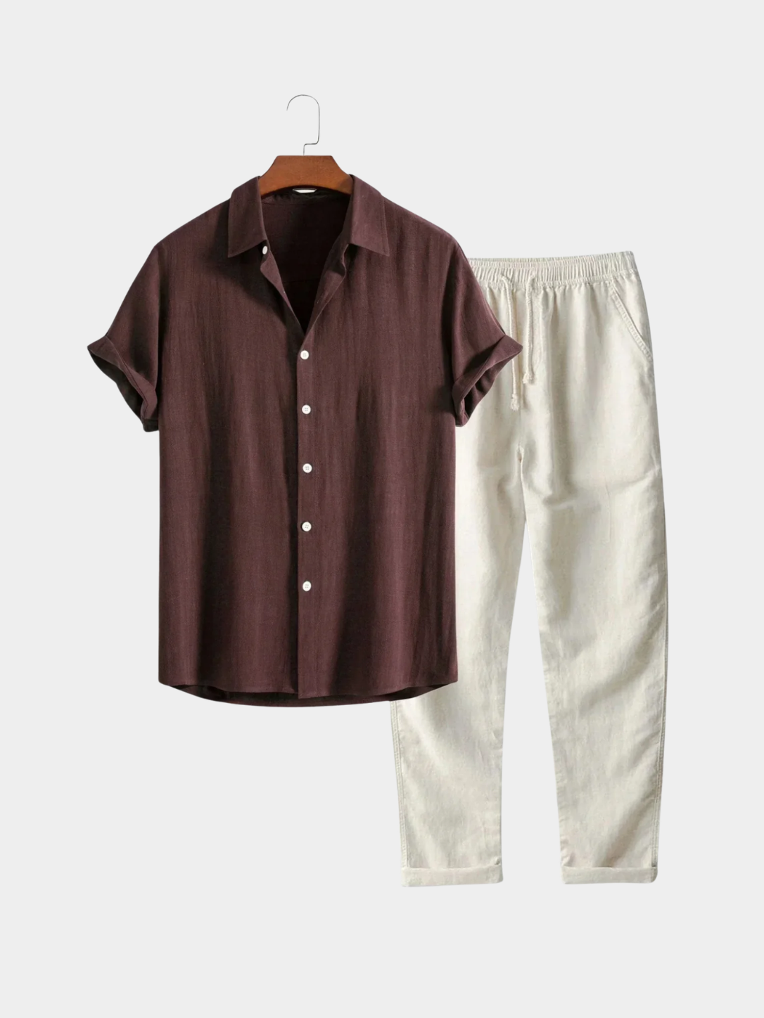 Men’s Two Piece Set with Short Sleeve Shirt and Trousers