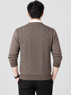 Men's V-Neck Button-Front Knit Cardigan with Long Sleeves