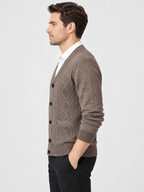 Men's V-Neck Button-Front Knit Cardigan with Long Sleeves