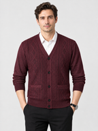 Men's V-Neck Button-Front Knit Cardigan with Long Sleeves