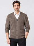 Men's V-Neck Button-Front Knit Cardigan with Long Sleeves