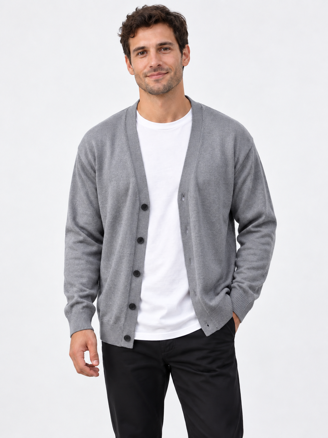 Men's V-Neck Button Knit Cardigan
