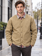 Men's V-Neck Open-Front Cardigan Coat with Long Sleeves