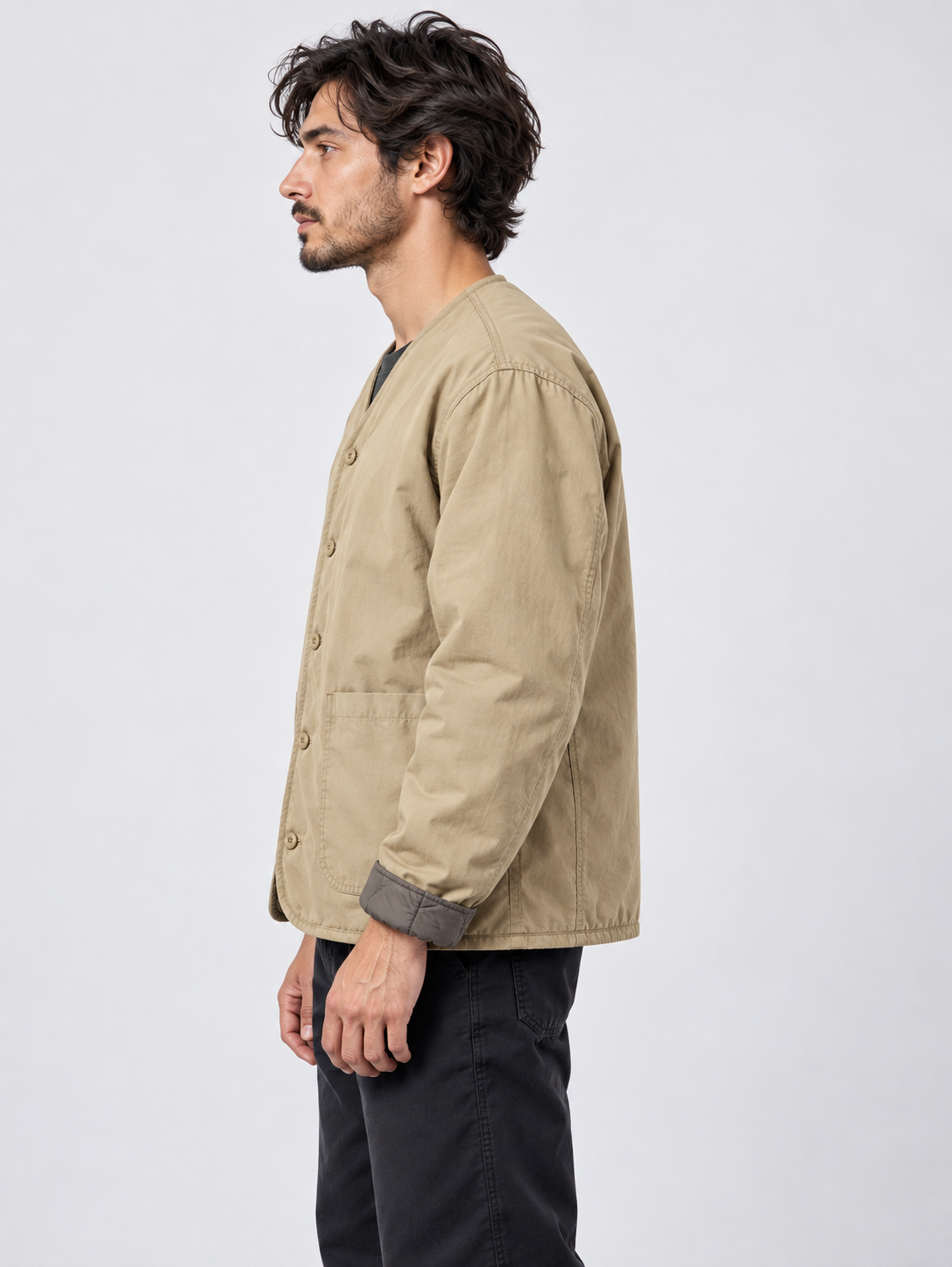 Men's V-Neck Open-Front Cardigan Coat with Long Sleeves