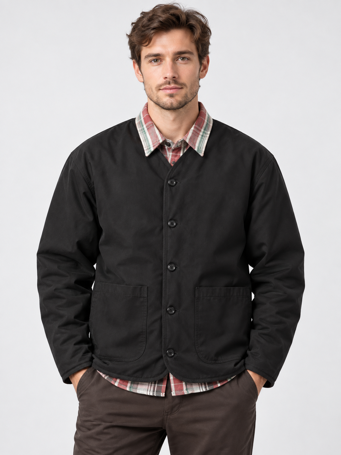 Men's V-Neck Open-Front Cardigan Coat with Long Sleeves