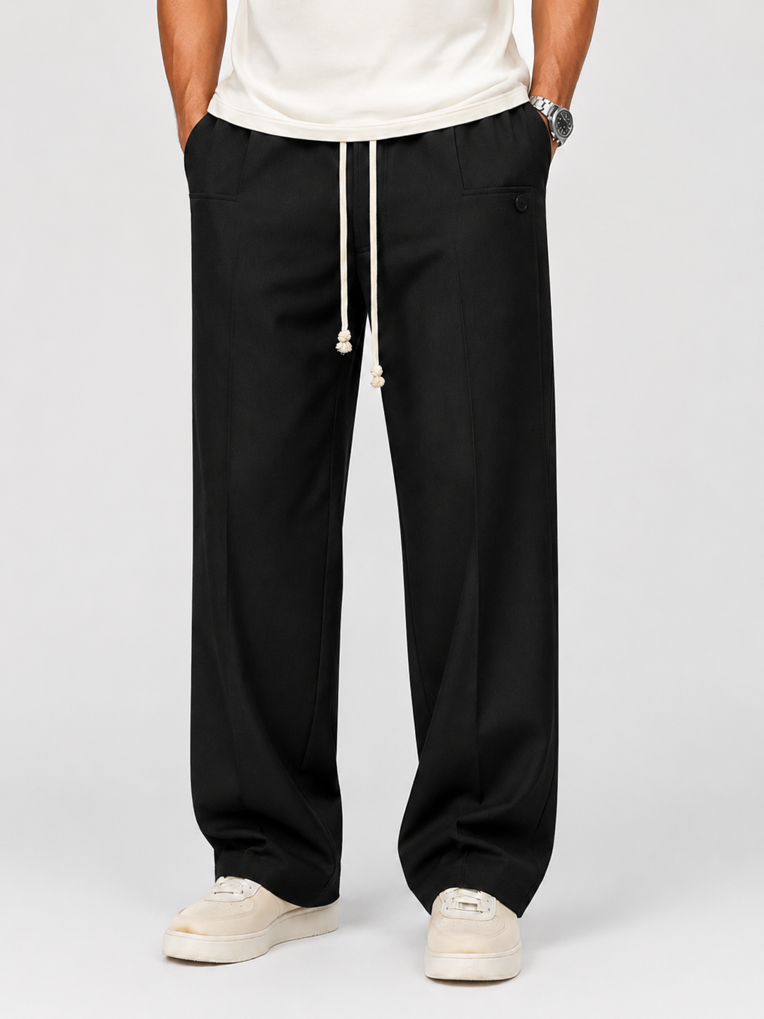 Men’s Wide-Leg Trousers with Drawstring Waist