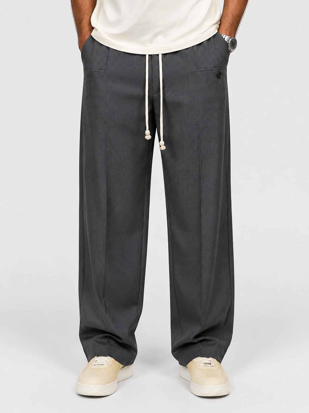 Men’s Wide-Leg Trousers with Drawstring Waist