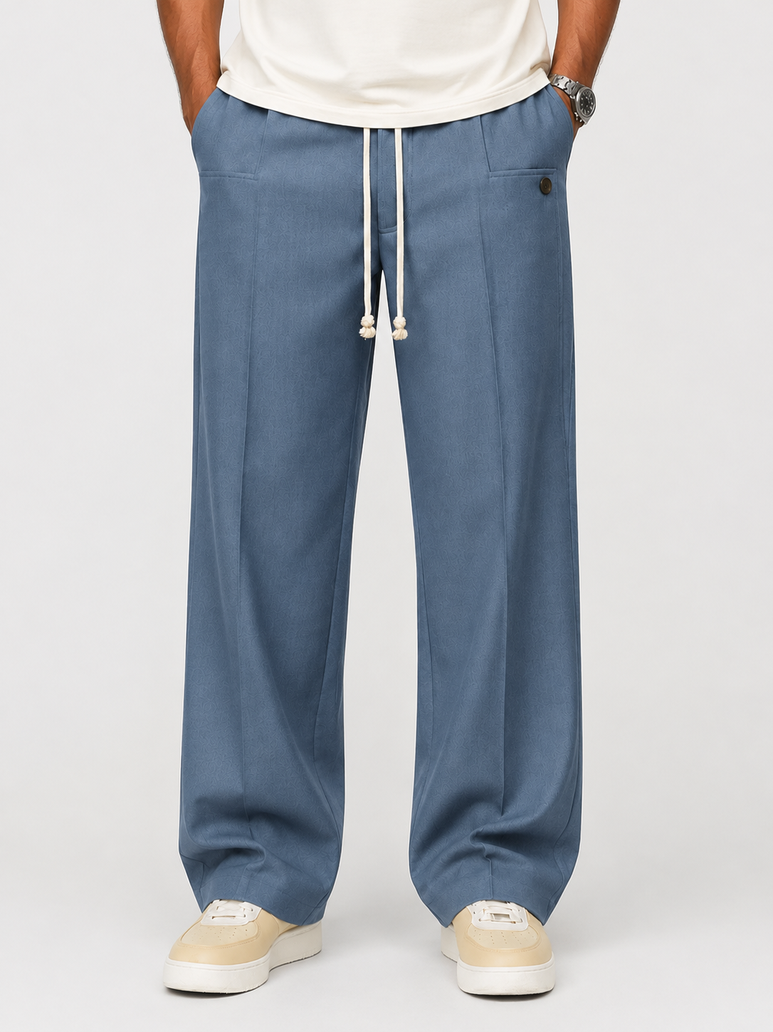 Men’s Wide-Leg Trousers with Drawstring Waist