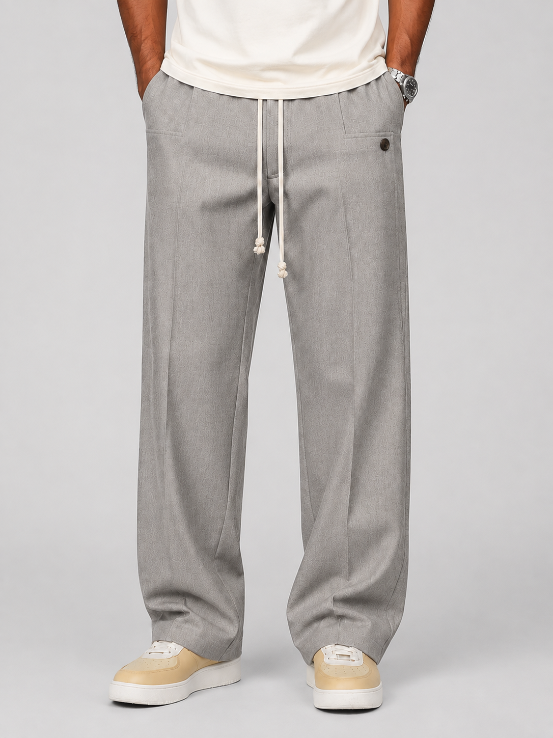 Men’s Wide-Leg Trousers with Drawstring Waist