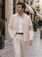 Men's Zip-Front Knit Striped Cardigan Coat