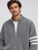 Men's Zip-Front Knit Striped Cardigan Coat