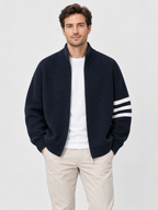 Men's Zip-Front Knit Striped Cardigan Coat