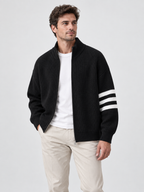 Men's Zip-Front Knit Striped Cardigan Coat