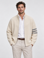 Men's Zip-Front Knit Striped Cardigan Coat