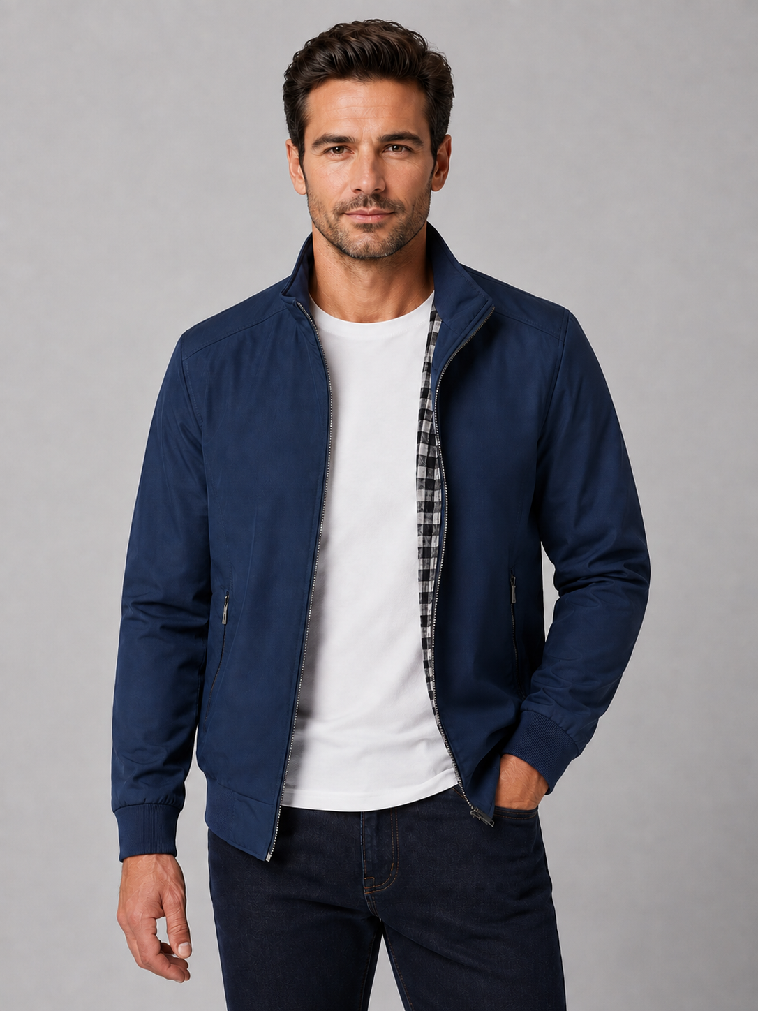 Men’s Zip-Up Jacket with Stand Collar