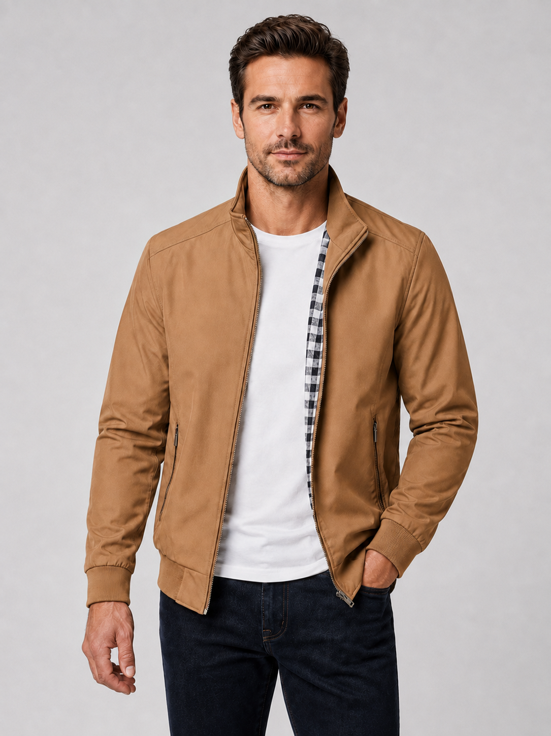 Men’s Zip-Up Jacket with Stand Collar