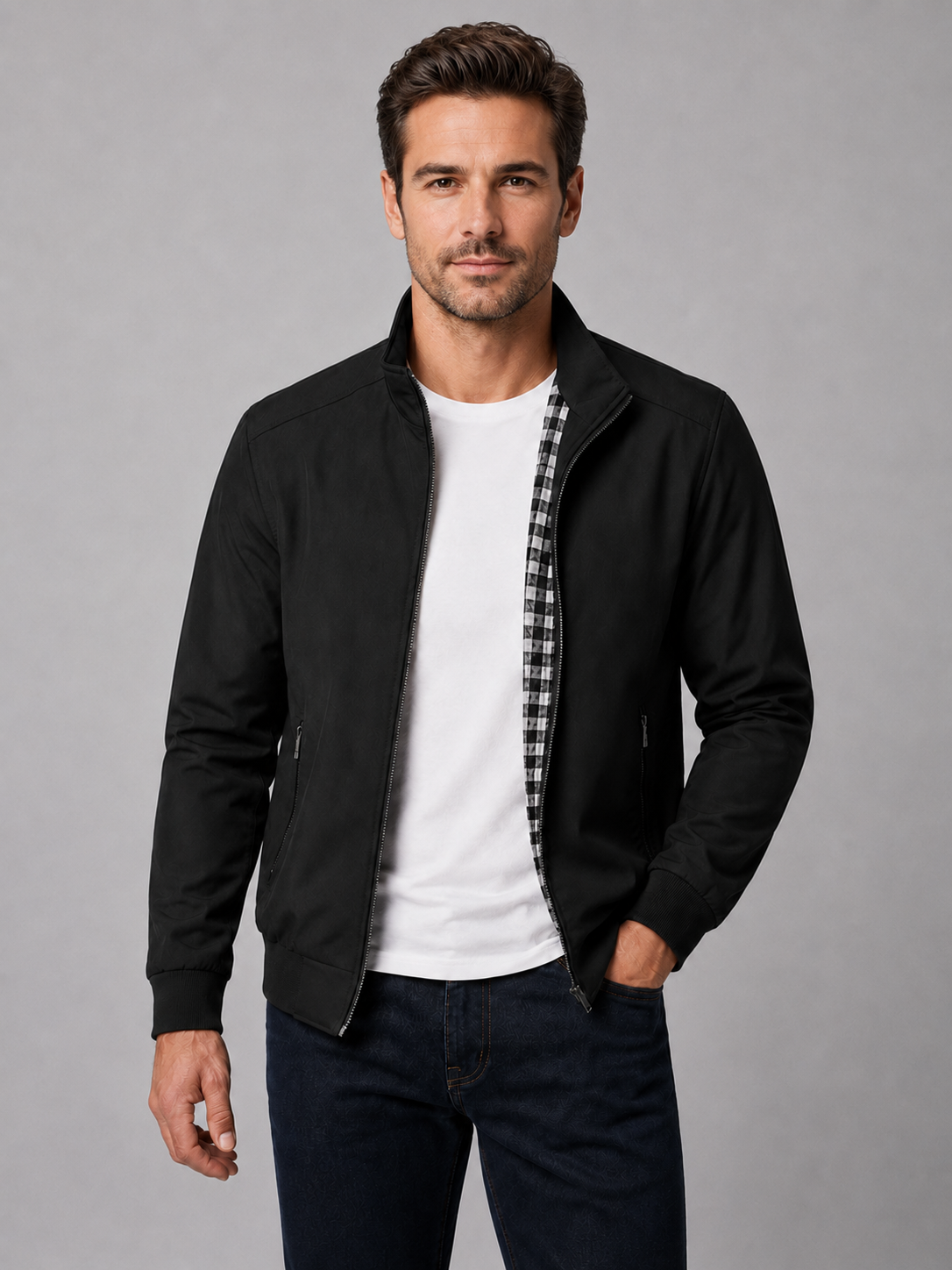 Men’s Zip-Up Jacket with Stand Collar
