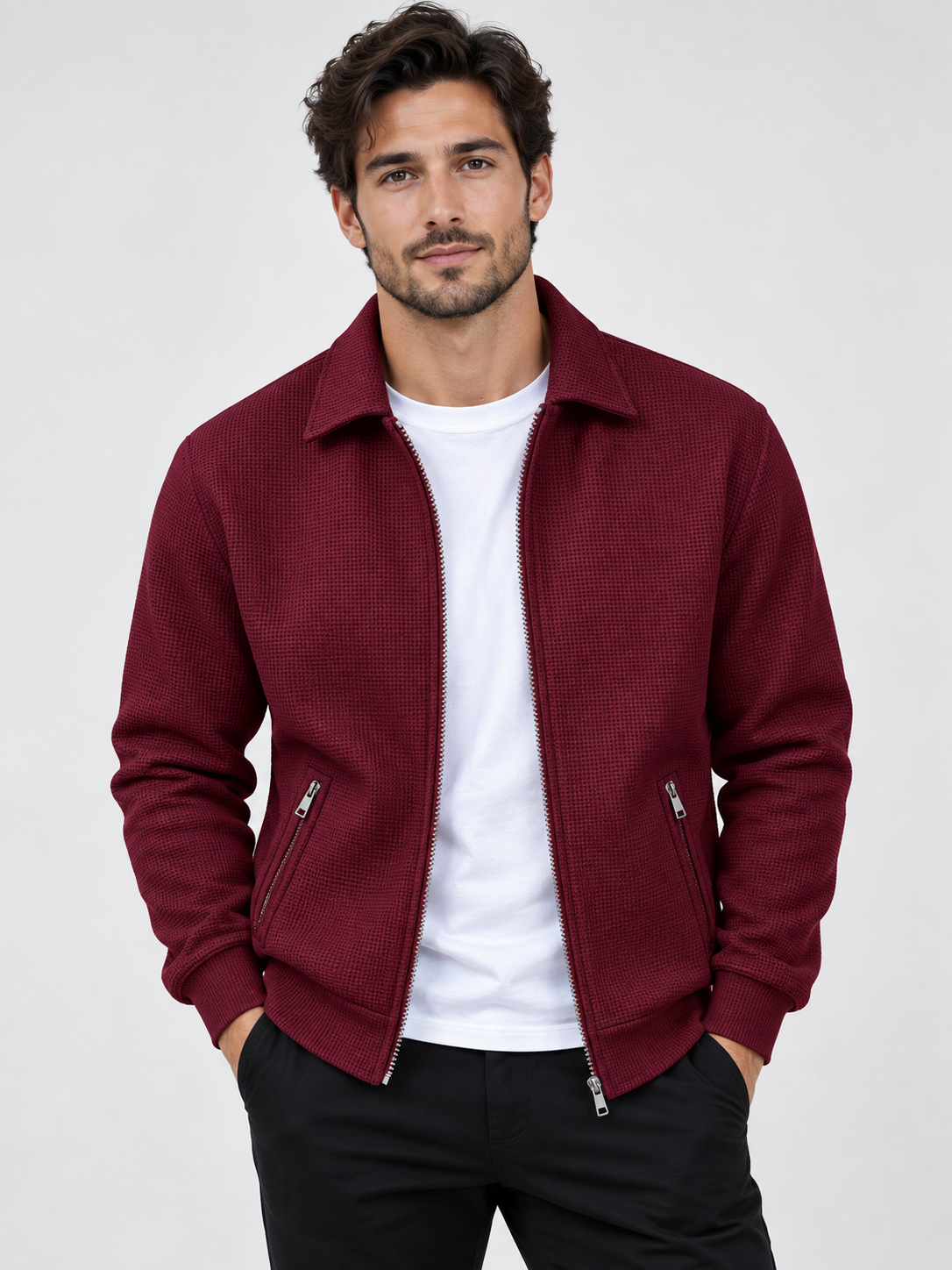 Men's Zip-Up Long-Sleeve Casual Jacket with Side Pockets