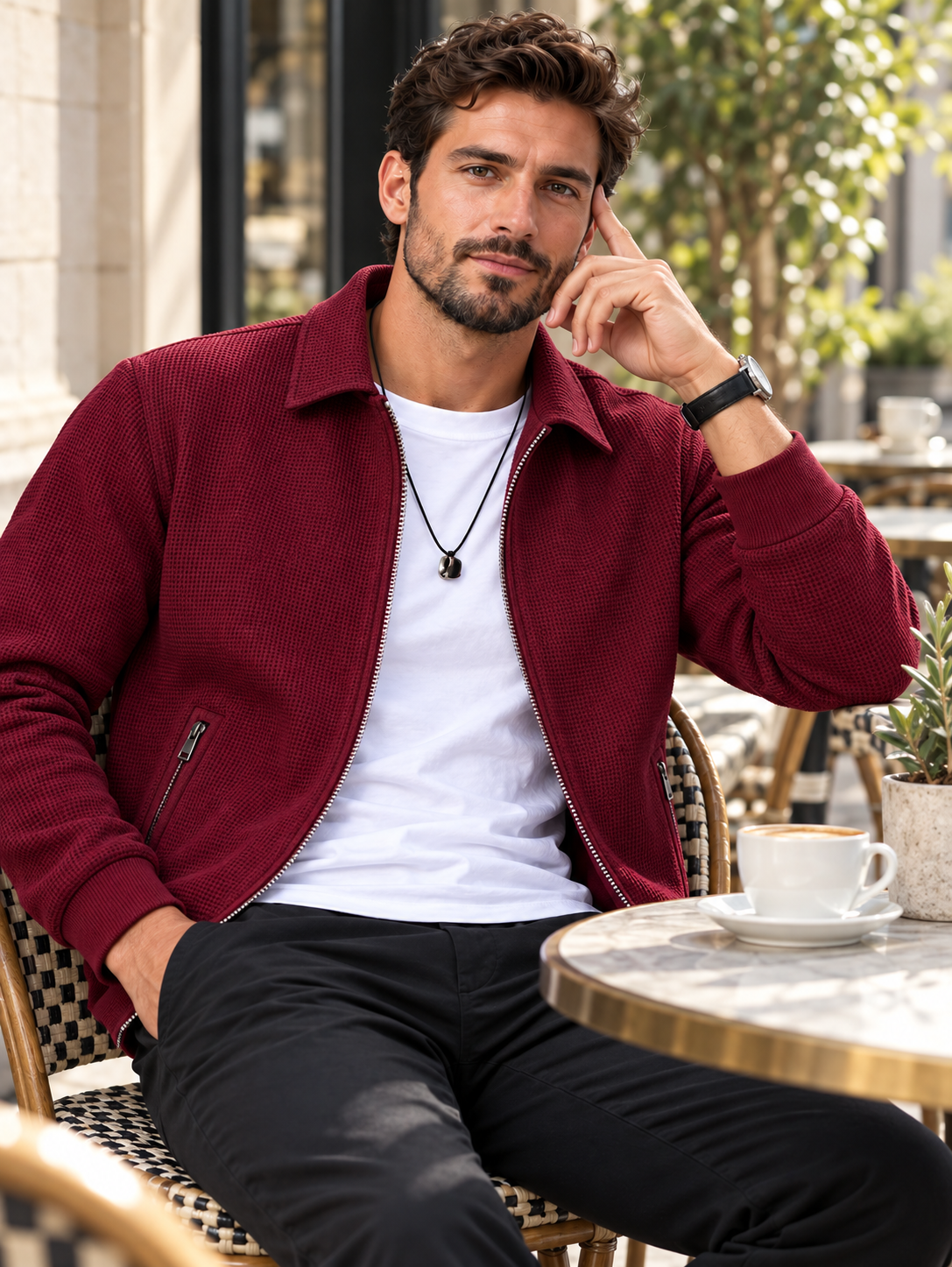 Men's Zip-Up Long-Sleeve Casual Jacket with Side Pockets