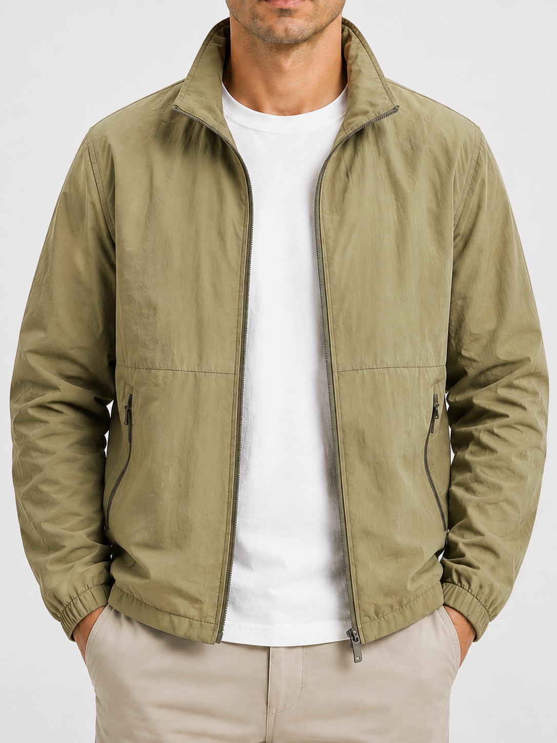 Men’s Zip-Up Windbreaker with Stand Collar