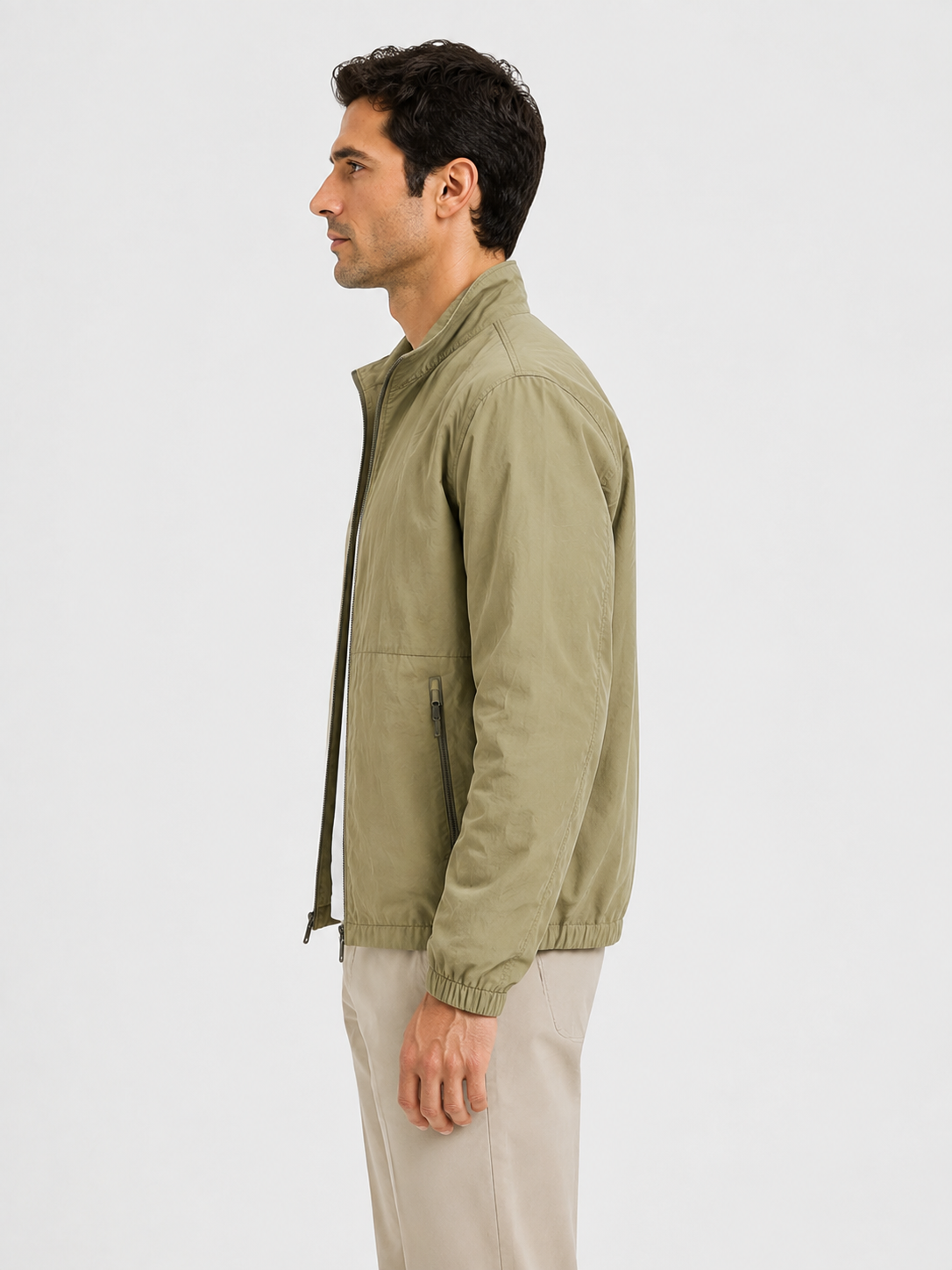 Men’s Zip-Up Windbreaker with Stand Collar
