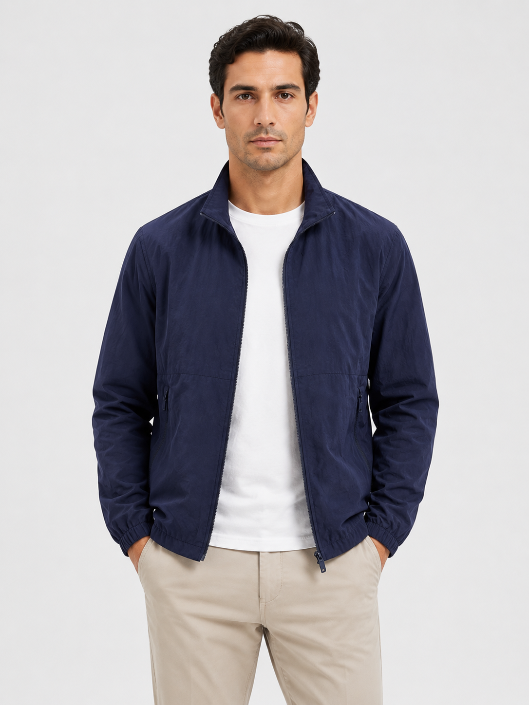 Men’s Zip-Up Windbreaker with Stand Collar