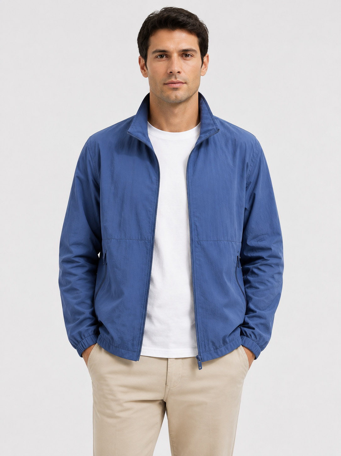 Men’s Zip-Up Windbreaker with Stand Collar
