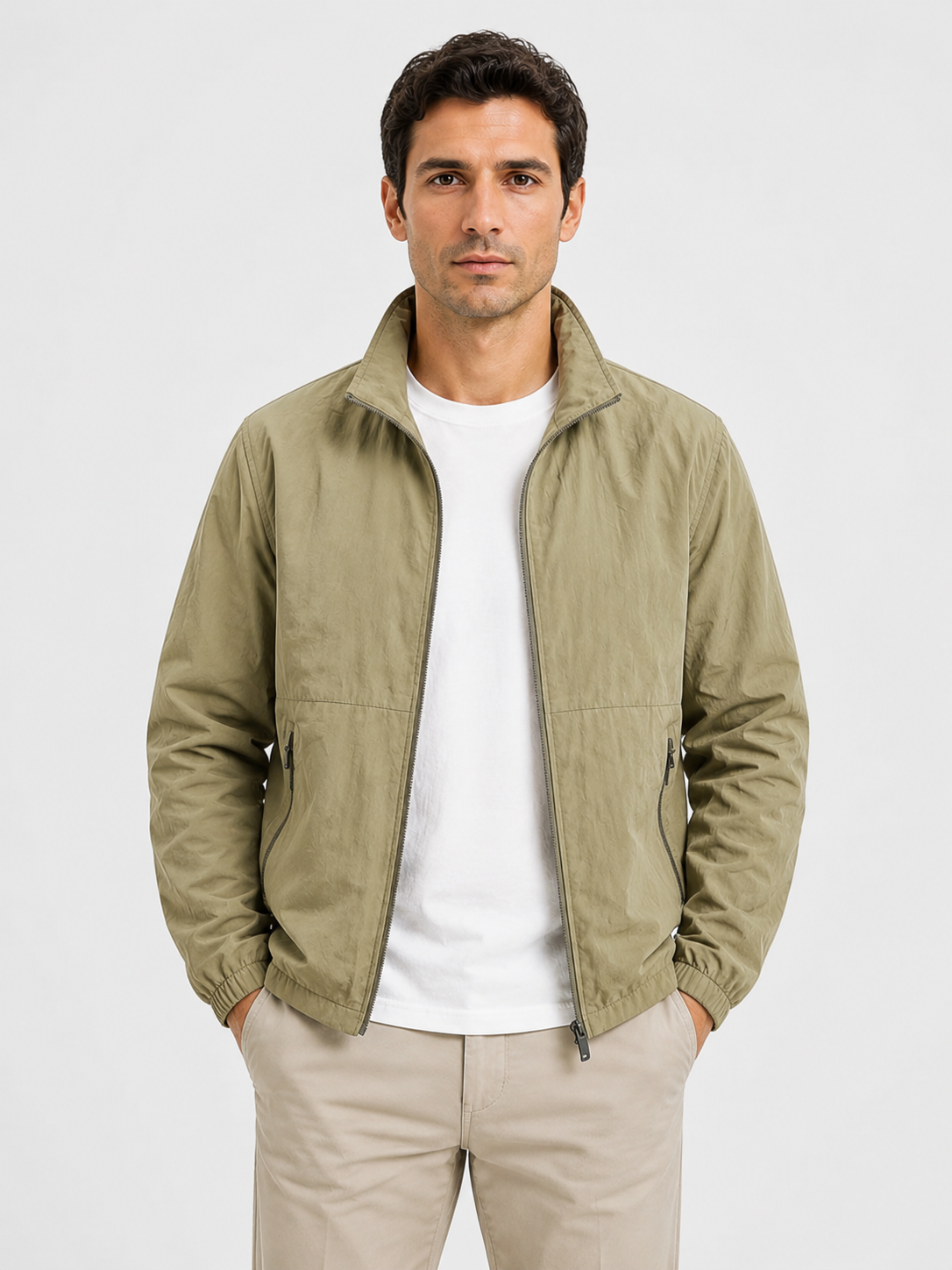 Men’s Zip-Up Windbreaker with Stand Collar