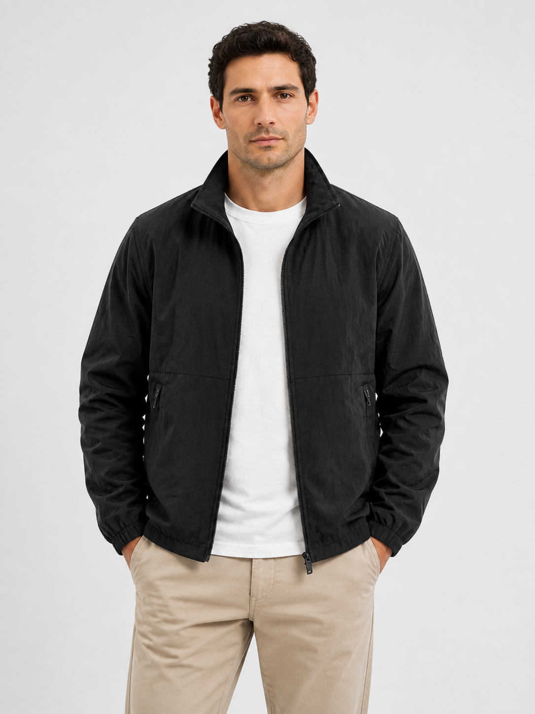 Men’s Zip-Up Windbreaker with Stand Collar