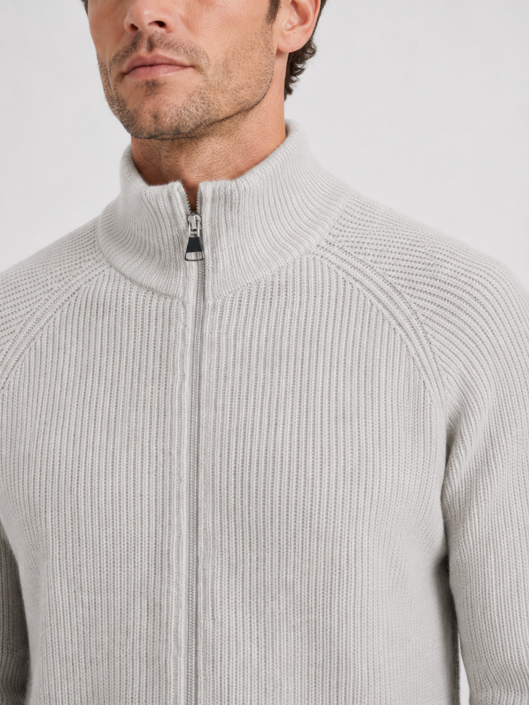 Men’s Zip Cardigan with Stand Collar