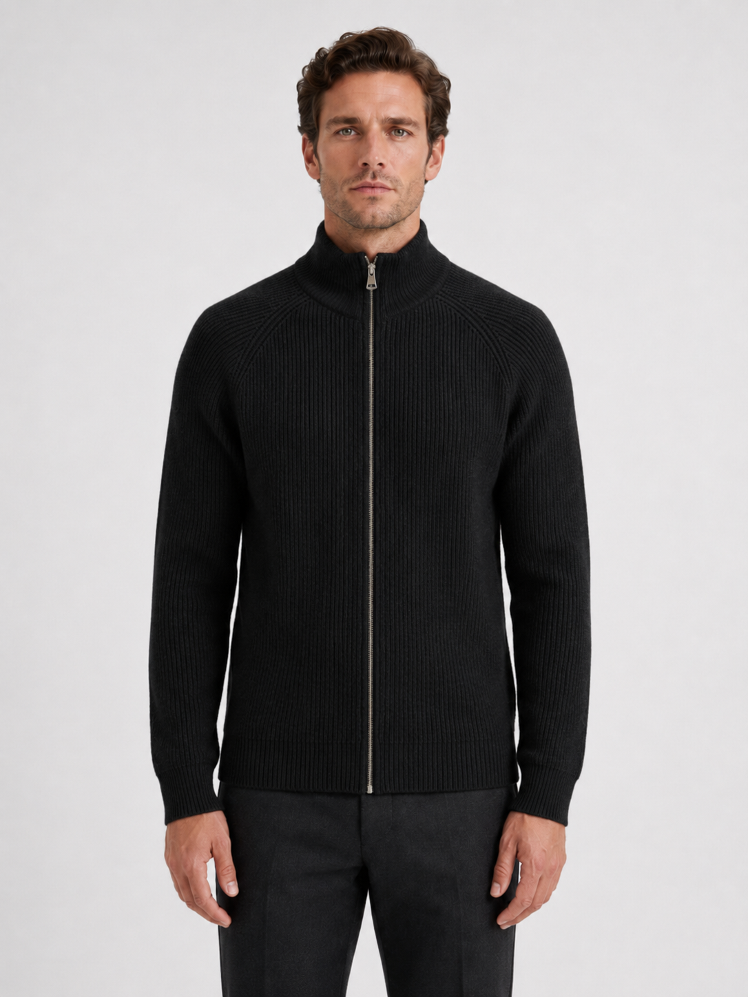 Men’s Zip Cardigan with Stand Collar