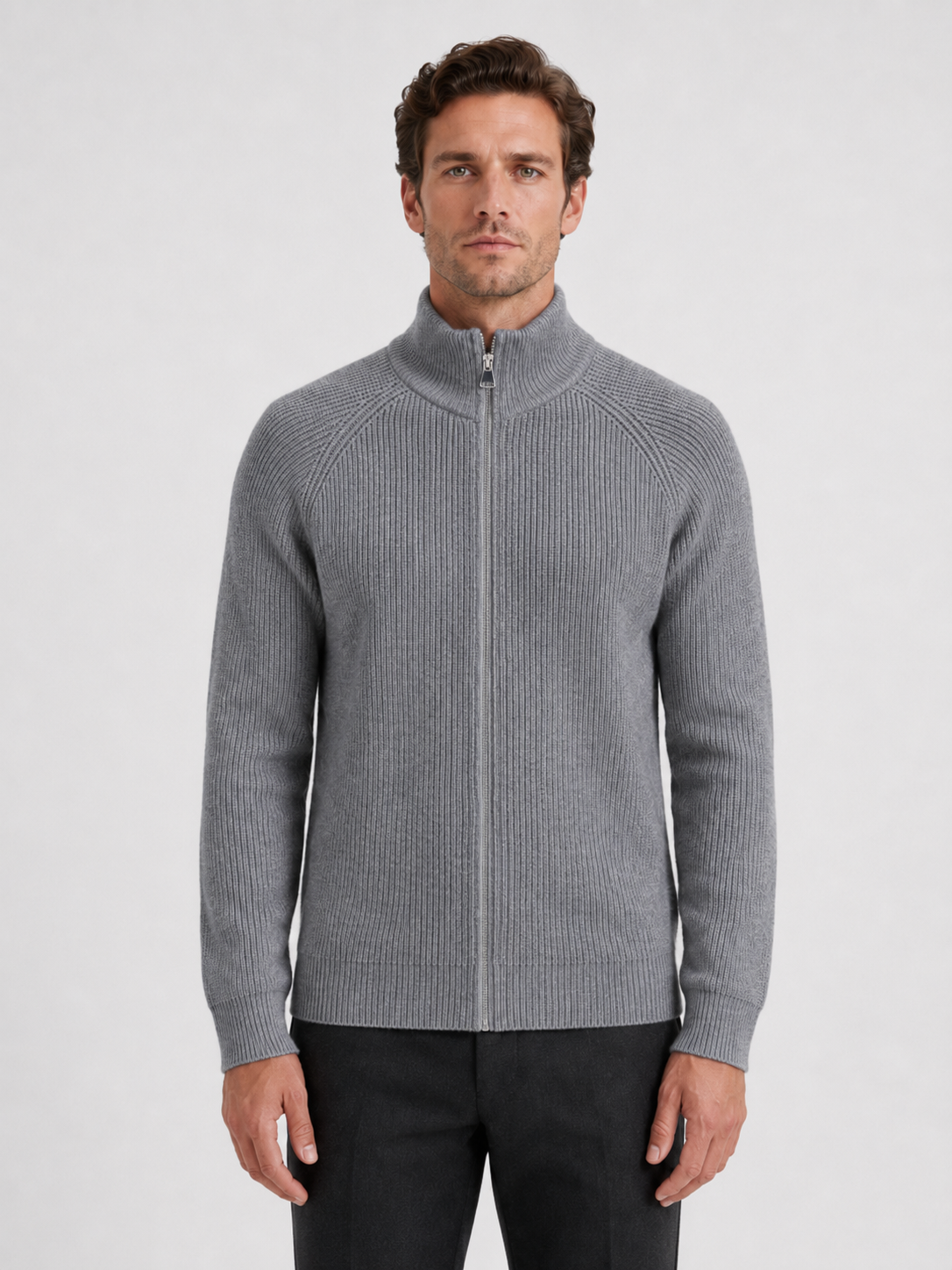 Men’s Zip Cardigan with Stand Collar