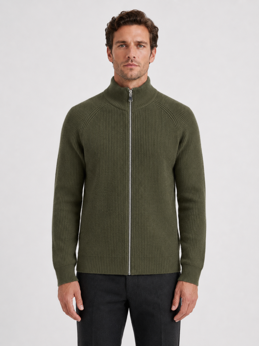 Men’s Zip Cardigan with Stand Collar
