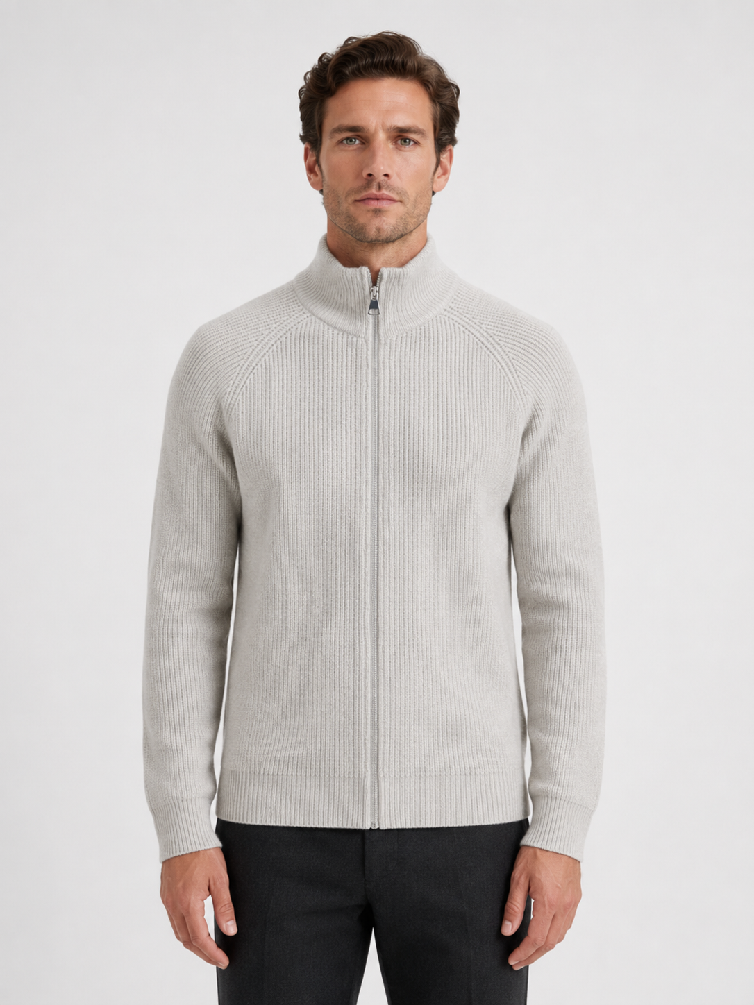 Men’s Zip Cardigan with Stand Collar
