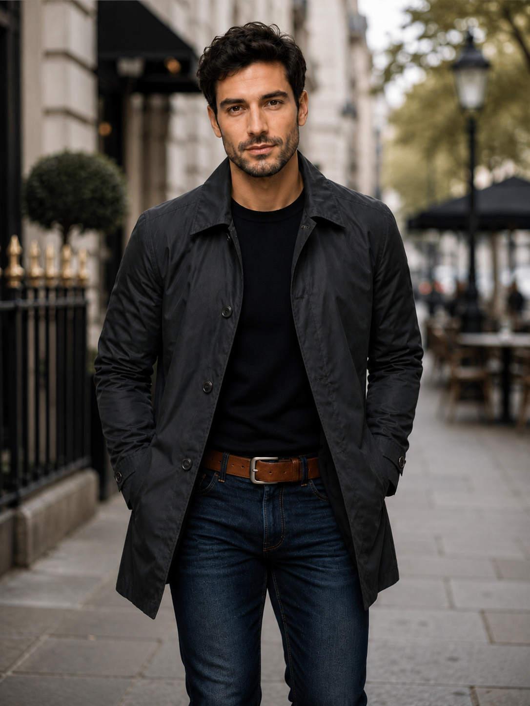 Men’s Button-Front Coat with Point Collar