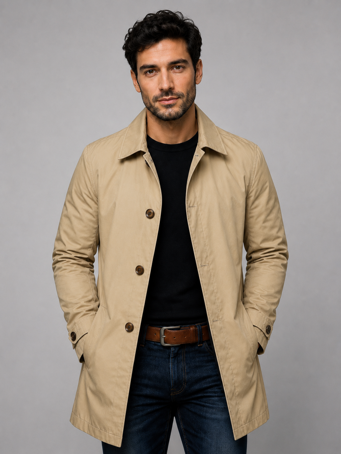 Men’s Button-Front Coat with Point Collar