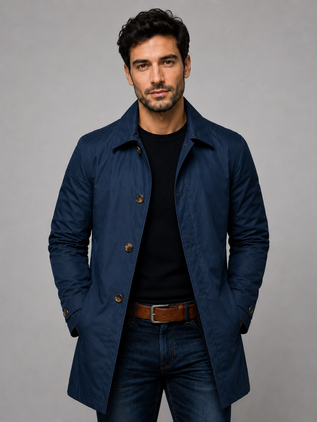Men’s Button-Front Coat with Point Collar