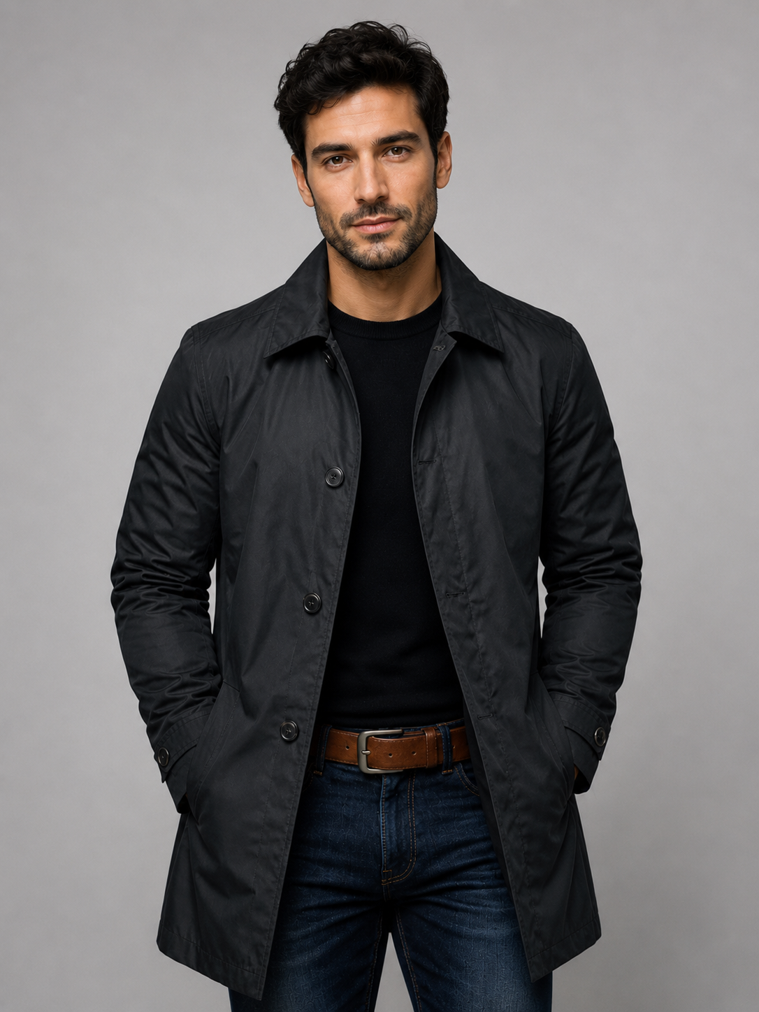 Men’s Button-Front Coat with Point Collar