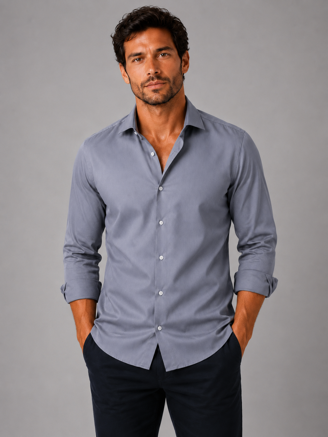 Men’s Button-Front Shirt with Long Sleeves